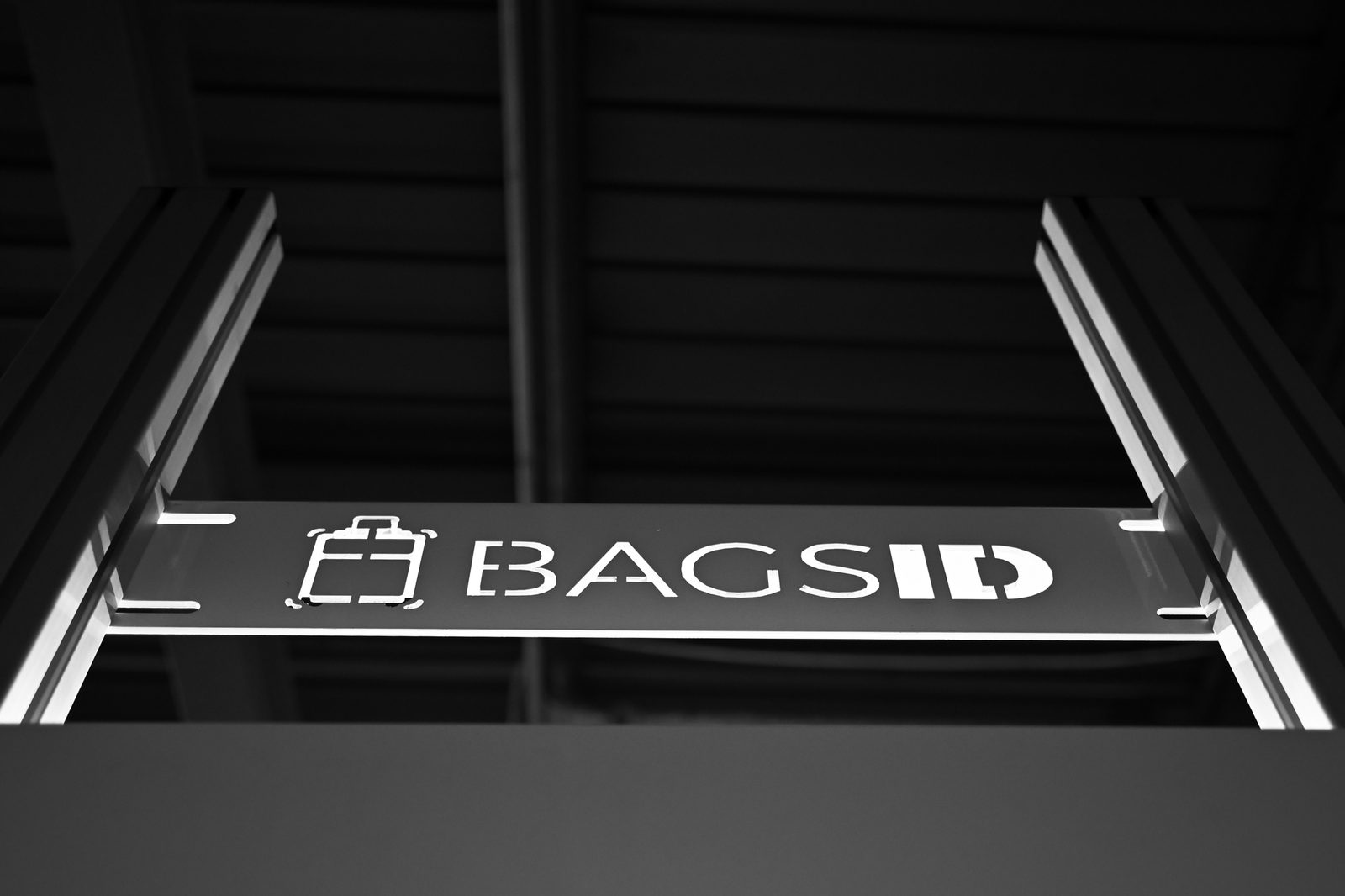 The BagsID logo cut into the baggage scanning arch